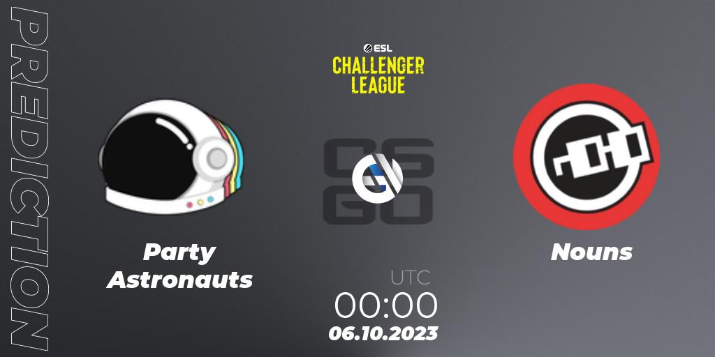 Party Astronauts contre Nouns : prédiction de match. 20.10.2023 at 00:00. Counter-Strike (CS2), ESL Challenger League Season 46: North America