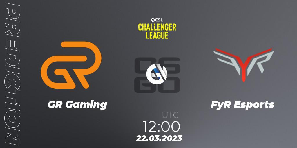 GR Gaming contre FyR Esports : prédiction de match. 22.03.23. CS2 (CS:GO), ESL Challenger League Season 44: Asia-Pacific