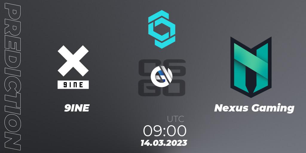 9INE contre Nexus Gaming : prédiction de match. 14.03.2023 at 09:00. Counter-Strike (CS2), CCT North Europe Series #4