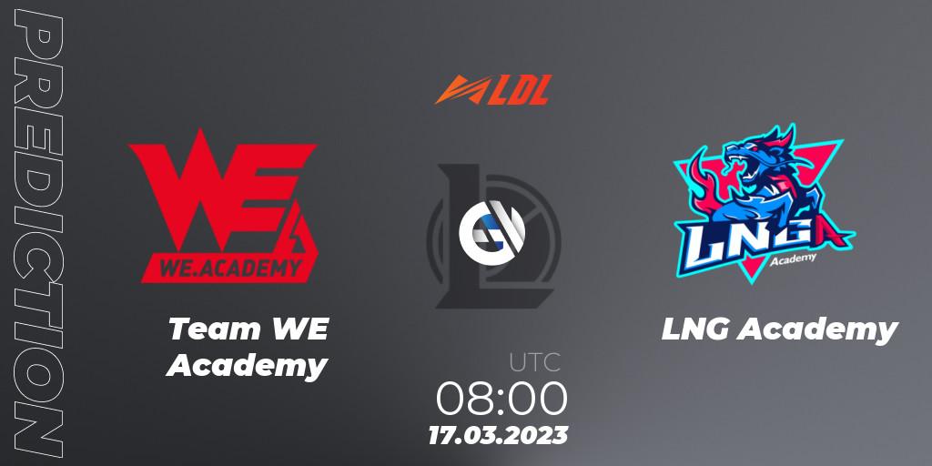 Team WE Academy contre LNG Academy : prédiction de match. 17.03.2023 at 08:00. LoL, LDL 2023 - Regular Season