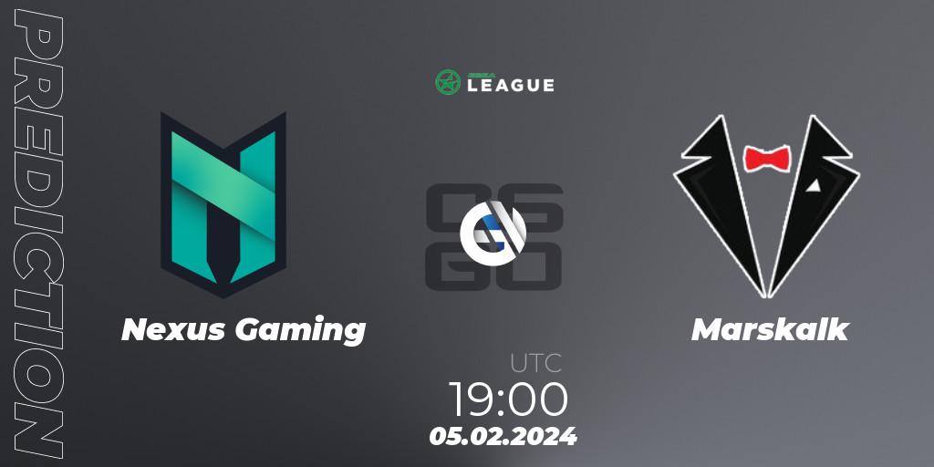 Nexus Gaming contre Marskalk : prédiction de match. 05.02.2024 at 19:00. Counter-Strike (CS2), ESEA Season 48: Advanced Division - Europe