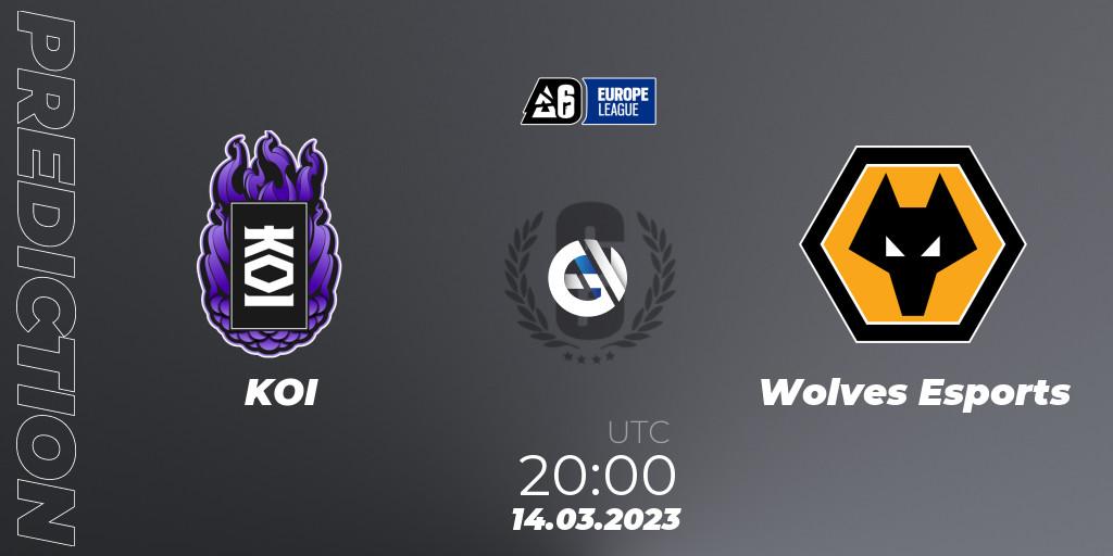 KOI contre Wolves Esports : prédiction de match. 14.03.2023 at 20:15. Rainbow Six, Europe League 2023 - Stage 1