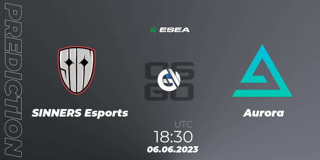 SINNERS Esports contre Aurora : prédiction de match. 06.06.2023 at 17:00. Counter-Strike (CS2), ESEA Advanced Season 45 Europe