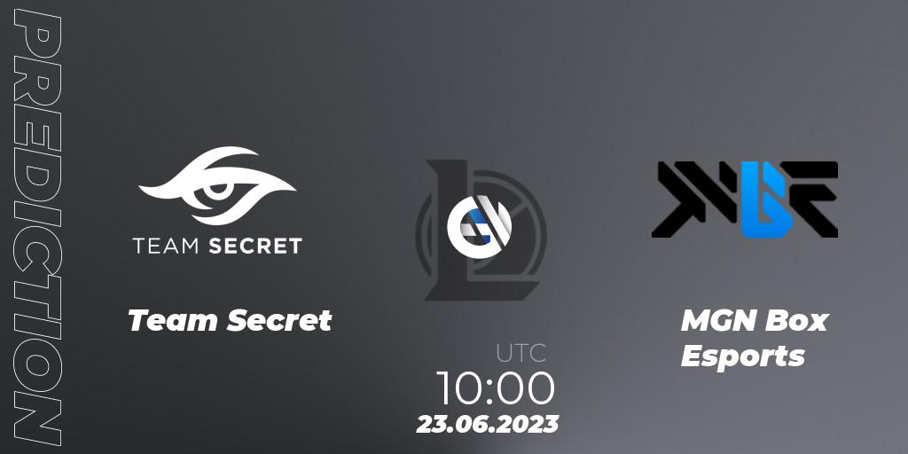 Team Secret contre MGN Box Esports : prédiction de match. 23.06.2023 at 10:00. LoL, VCS Dusk 2023
