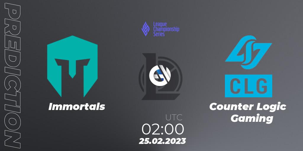 Immortals contre Counter Logic Gaming : prédiction de match. 25.02.23. LoL, LCS Spring 2023 - Group Stage