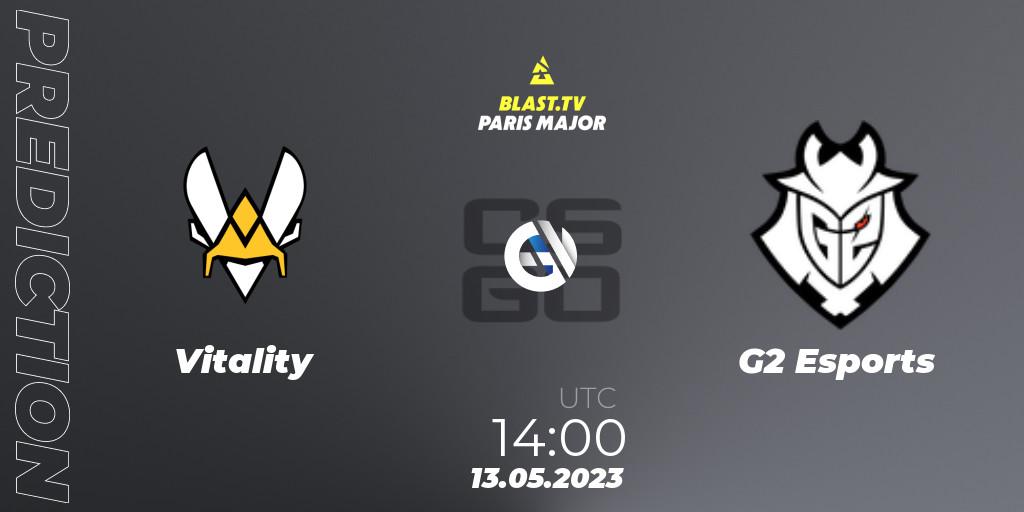 Vitality contre G2 Esports : prédiction de match. 13.05.2023 at 13:05. Counter-Strike (CS2), BLAST Paris Major 2023
