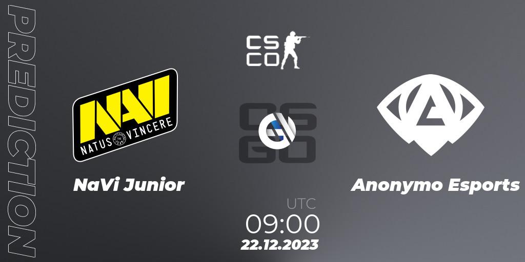 NaVi Junior contre Anonymo Esports : prédiction de match. 22.12.2023 at 09:00. Counter-Strike (CS2), European Pro League Season 13: Division 2