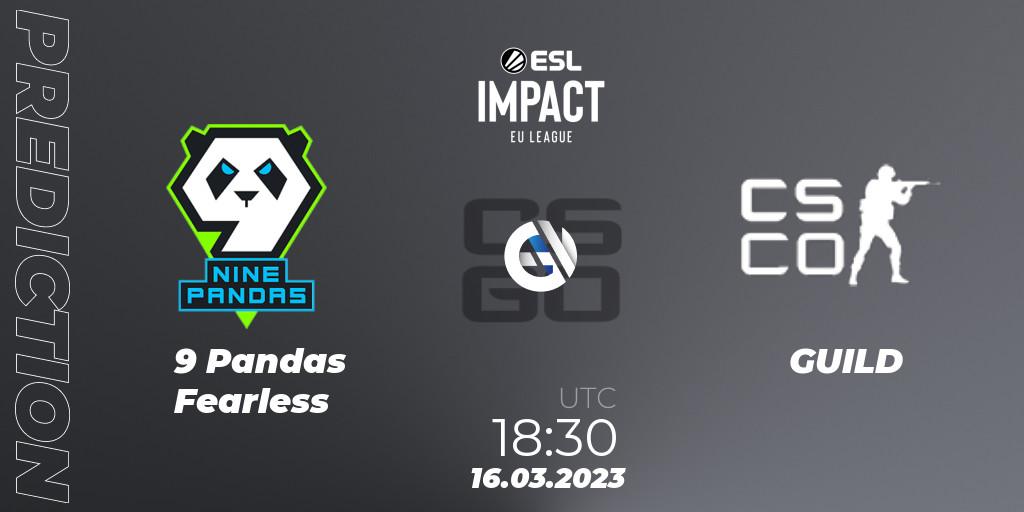 9 Pandas Fearless contre GUILD : prédiction de match. 16.03.2023 at 18:30. Counter-Strike (CS2), ESL Impact League Season 3: European Division