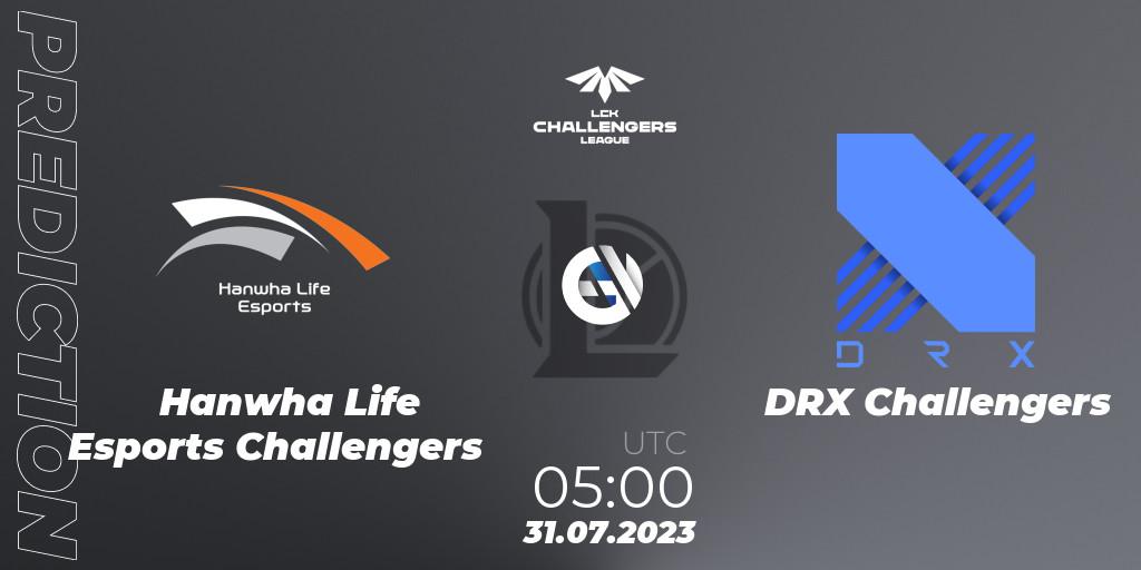Hanwha Life Esports Challengers contre DRX Challengers : prédiction de match. 31.07.2023 at 05:00. LoL, LCK Challengers League 2023 Summer - Group Stage