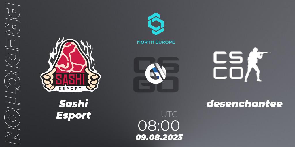  Sashi Esport contre desenchantee : prédiction de match. 09.08.2023 at 08:00. Counter-Strike (CS2), CCT North Europe Series #7: Closed Qualifier