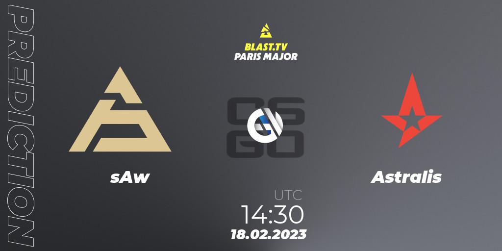 sAw contre Astralis : prédiction de match. 18.02.2023 at 14:30. Counter-Strike (CS2), BLAST.tv Paris Major 2023 Europe RMR Closed Qualifier A