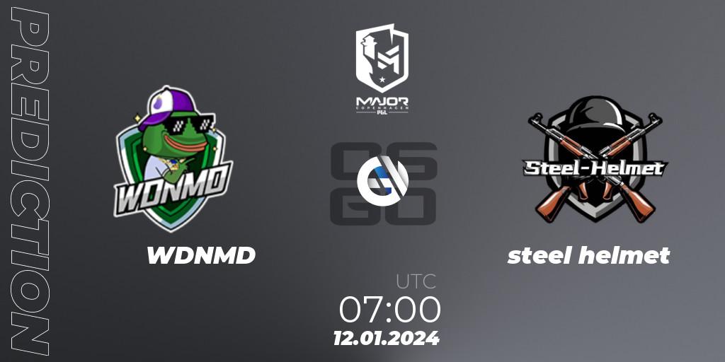 WDNMD contre steel helmet : prédiction de match. 12.01.2024 at 07:00. Counter-Strike (CS2), PGL CS2 Major Copenhagen 2024 China RMR Open Qualifier
