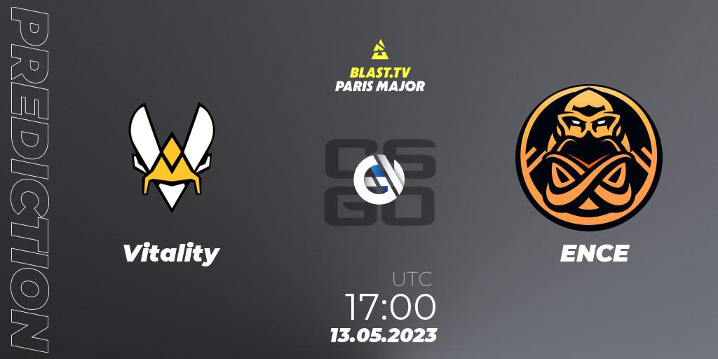 Vitality contre ENCE : prédiction de match. 13.05.2023 at 16:40. Counter-Strike (CS2), BLAST Paris Major 2023