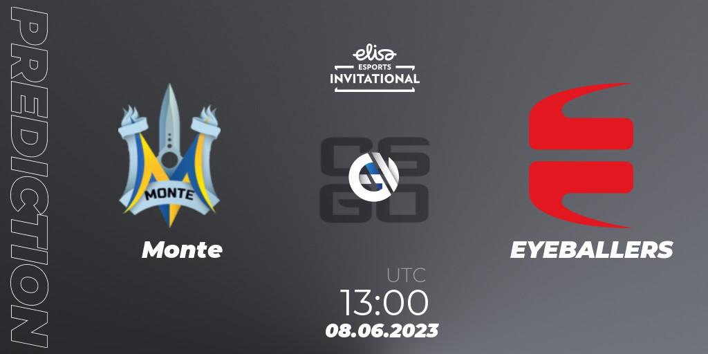 Monte contre EYEBALLERS : prédiction de match. 08.06.2023 at 13:30. Counter-Strike (CS2), Elisa Invitational Spring 2023