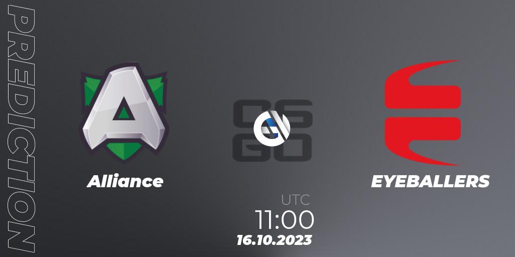 Alliance contre EYEBALLERS : prédiction de match. 16.10.2023 at 11:00. Counter-Strike (CS2), YaLLa Compass 2024