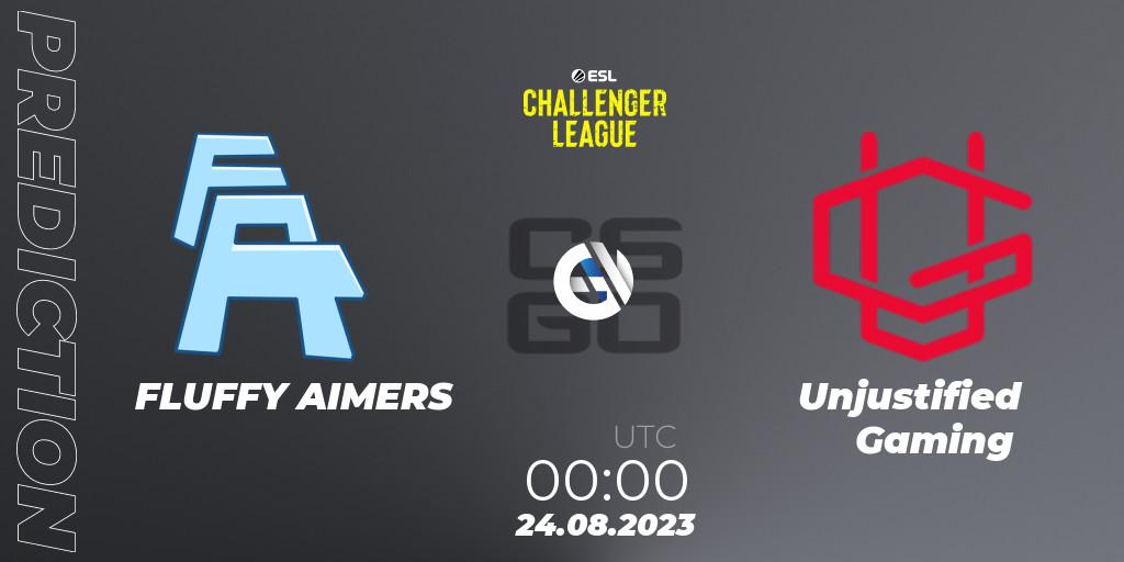 FLUFFY AIMERS contre Unjustified Gaming : prédiction de match. 24.08.2023 at 00:00. Counter-Strike (CS2), ESL Challenger League Season 46: North America
