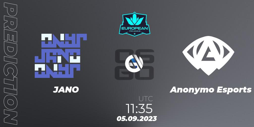 JANO contre Anonymo Esports : prédiction de match. 05.09.2023 at 11:35. Counter-Strike (CS2), European Pro League Season 10