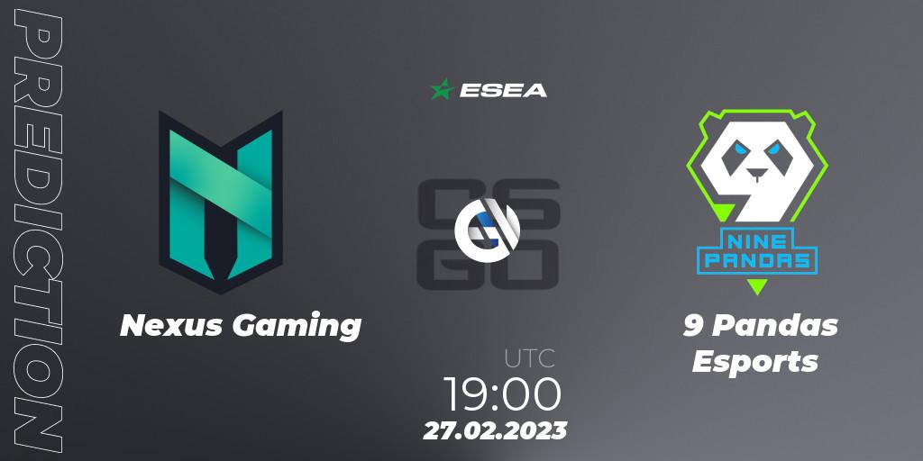 Nexus Gaming contre 9 Pandas Esports : prédiction de match. 27.02.2023 at 19:00. Counter-Strike (CS2), ESEA Season 44: Advanced Division - Europe