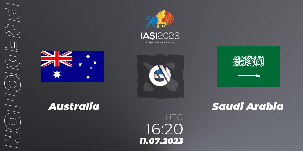 Australia contre Saudi Arabia : prédiction de match. 11.07.2023 at 16:20. Dota 2, Gamers8 IESF Asian Championship 2023