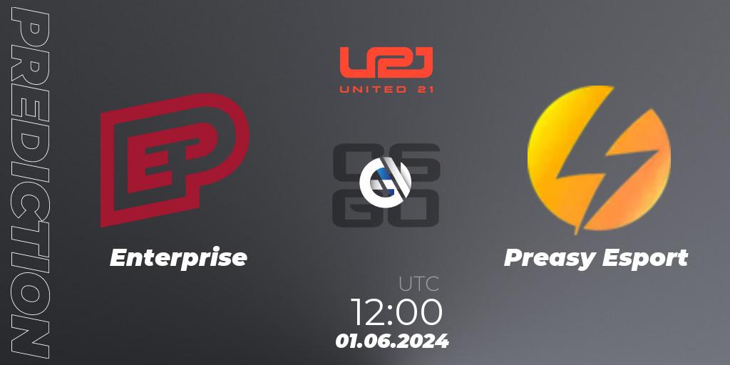 Enterprise contre Preasy Esport : prédiction de match. 01.06.2024 at 12:00. Counter-Strike (CS2), United21 Season 16