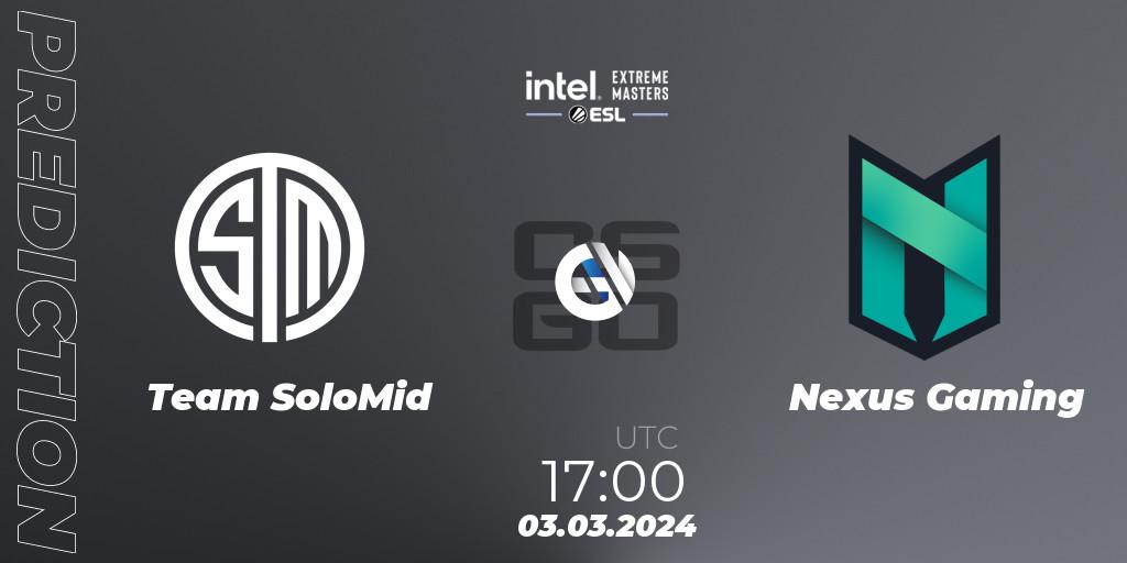 Team SoloMid contre Nexus Gaming : prédiction de match. 03.03.24. CS2 (CS:GO), Intel Extreme Masters Dallas 2024: European Open Qualifier #1
