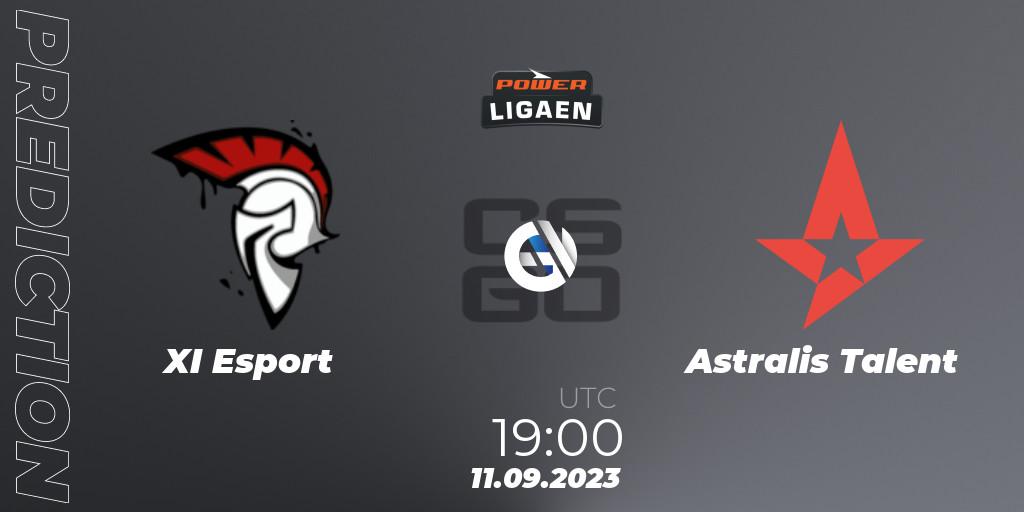 XI Esport contre Astralis Talent : prédiction de match. 11.09.2023 at 19:00. Counter-Strike (CS2), POWER Ligaen Season 24 Finals