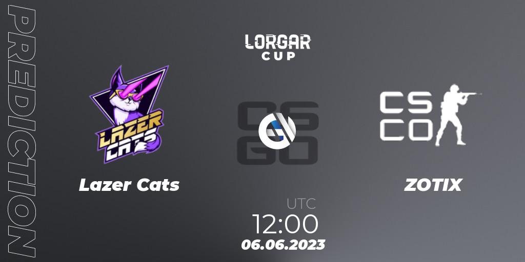Lazer Cats contre ZOTIX : prédiction de match. 06.06.2023 at 12:00. Counter-Strike (CS2), Lorgar Cup: Ukrainian Closed Qualifier