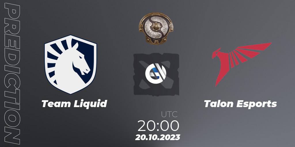 Team Liquid contre Talon Esports : prédiction de match. 20.10.23. Dota 2, The International 2023