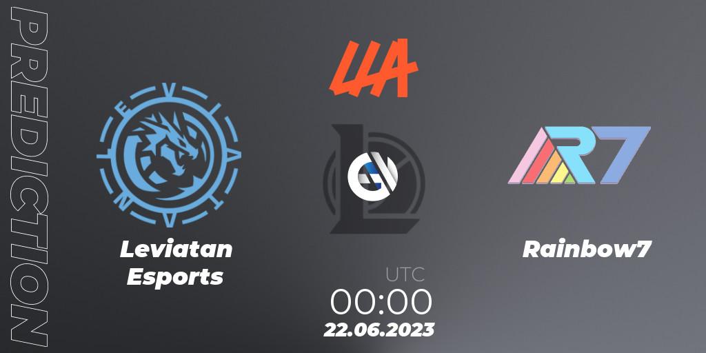 Leviatan Esports contre Rainbow7 : prédiction de match. 22.06.2023 at 00:00. LoL, LLA Closing 2023 - Group Stage