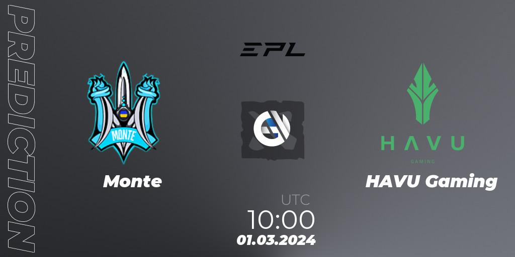Monte contre HAVU Gaming : prédiction de match. 01.03.2024 at 10:31. Dota 2, European Pro League Season 17: Division 2