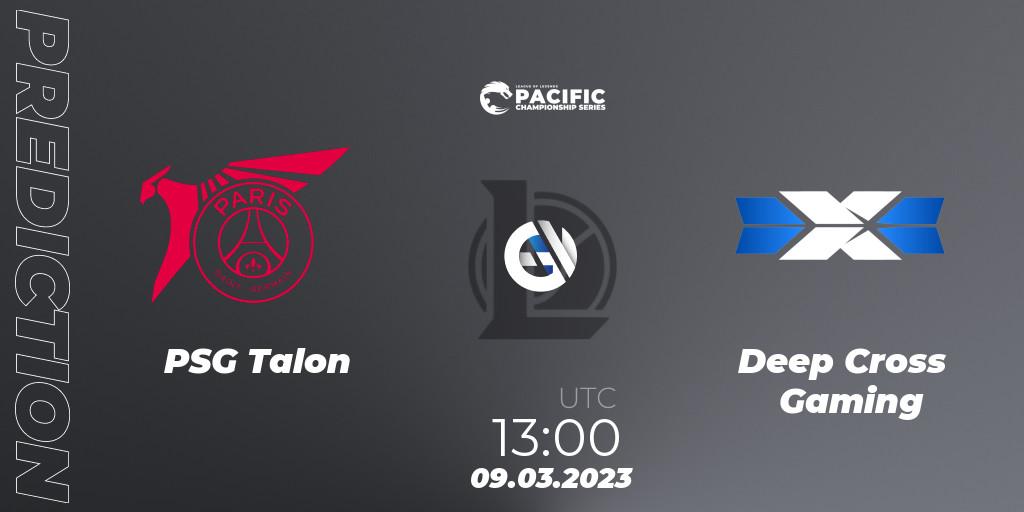 PSG Talon contre Deep Cross Gaming : prédiction de match. 09.03.2023 at 13:15. LoL, PCS Spring 2023 - Group Stage