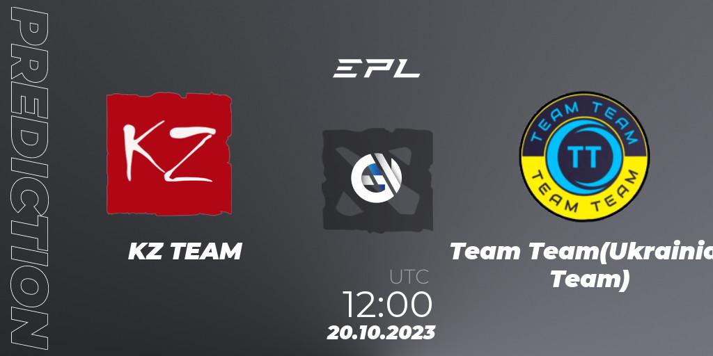 KZ TEAM contre Team Team(Ukrainian Team) : prédiction de match. 20.10.2023 at 12:00. Dota 2, European Pro League Season 13