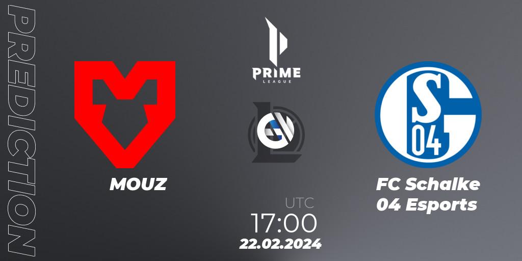 MOUZ contre FC Schalke 04 Esports : prédiction de match. 22.02.2024 at 17:00. LoL, Prime League Spring 2024 - Group Stage