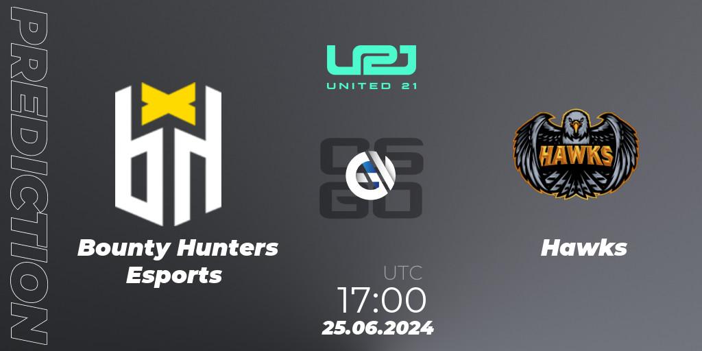 Bounty Hunters Esports contre Hawks : prédiction de match. 25.06.2024 at 17:00. Counter-Strike (CS2), United21 South America Season 1