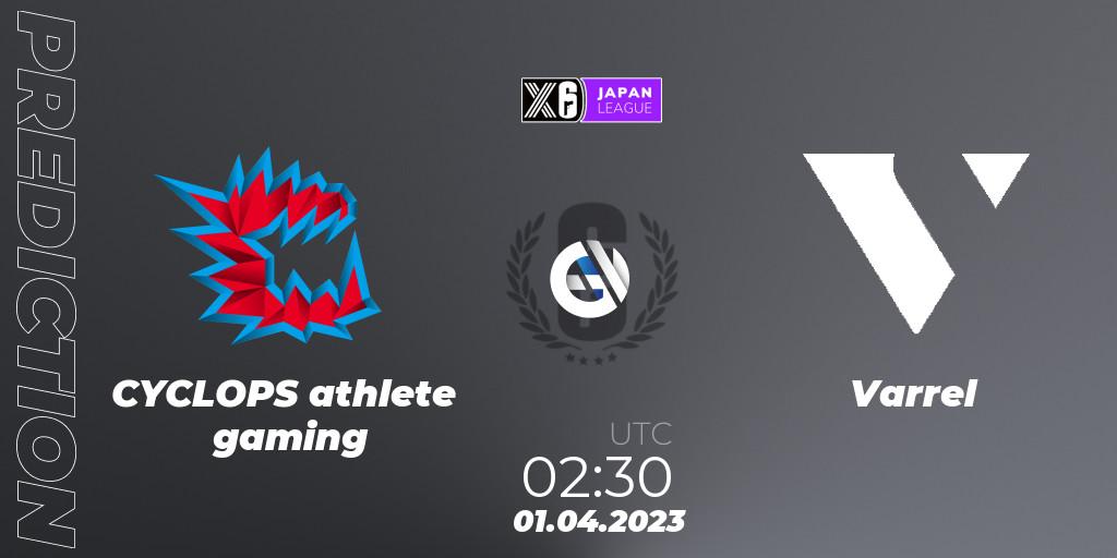 CYCLOPS athlete gaming contre Varrel : prédiction de match. 01.04.2023 at 02:30. Rainbow Six, Japan League 2023 - Stage 1