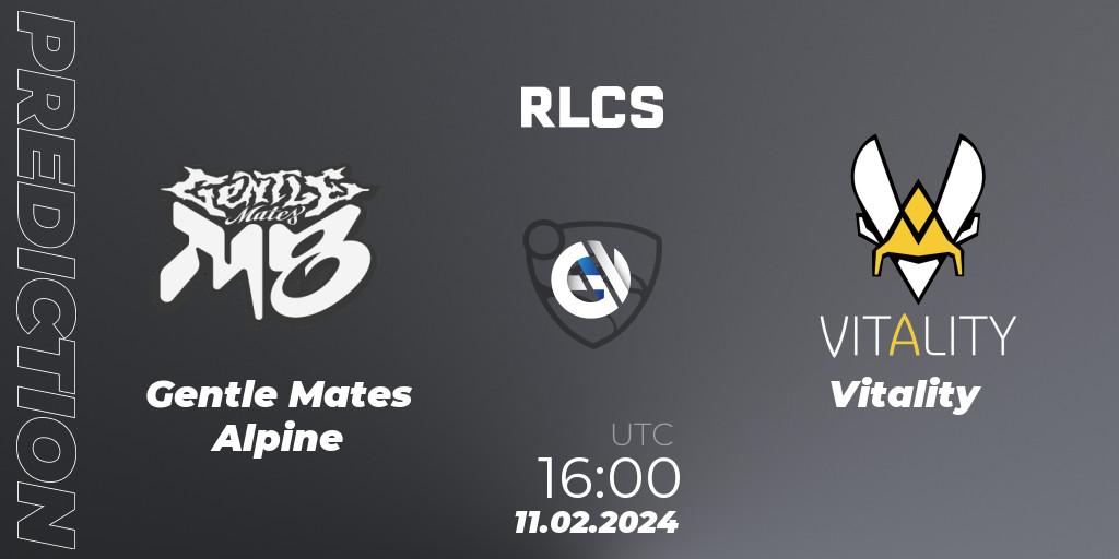 Gentle Mates Alpine contre Vitality : prédiction de match. 11.02.2024 at 16:00. Rocket League, RLCS 2024 - Major 1: Europe Open Qualifier 1