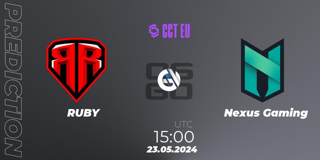 RUBY contre Nexus Gaming : prédiction de match. 23.05.2024 at 15:05. Counter-Strike (CS2), CCT Season 2 Europe Series 4