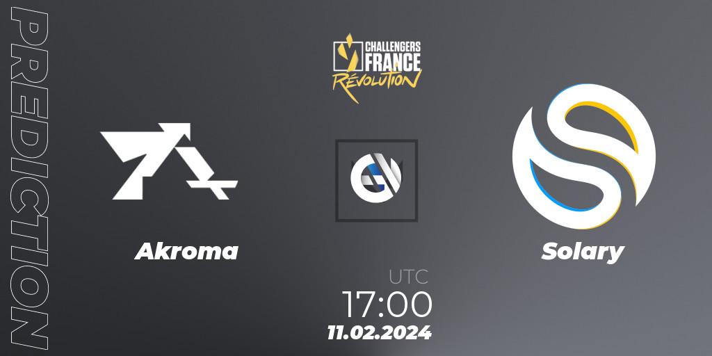 Akroma contre Solary : prédiction de match. 11.02.2024 at 17:00. VALORANT, VALORANT Challengers 2024 France: Revolution Split 1