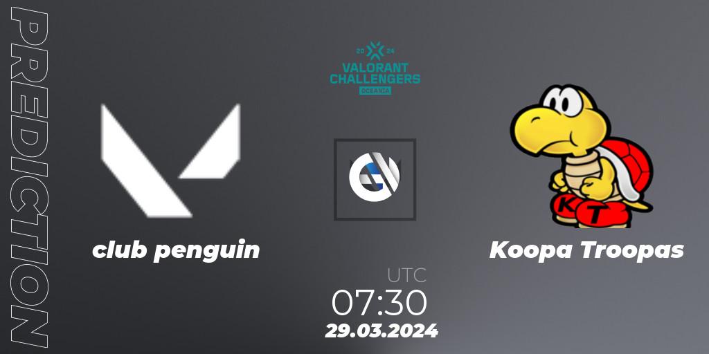 club penguin contre Koopa Troopas : prédiction de match. 29.03.24. VALORANT, VALORANT Challengers 2024 Oceania: Split 1