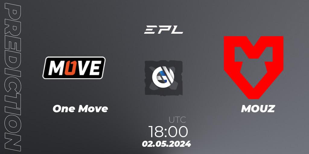 One Move contre MOUZ : prédiction de match. 02.05.2024 at 18:15. Dota 2, European Pro League Season 18