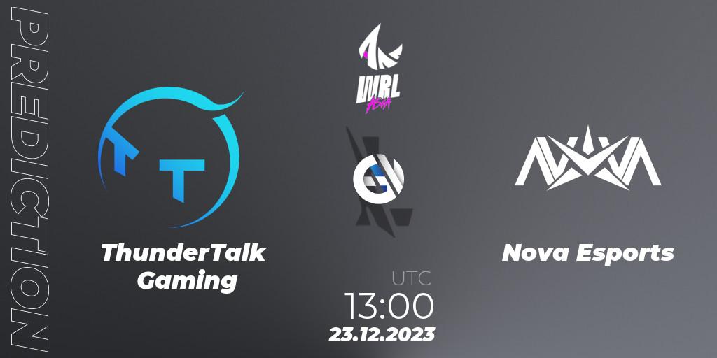 ThunderTalk Gaming contre Nova Esports : prédiction de match. 23.12.2023 at 13:00. Wild Rift, WRL Asia 2023 - Season 2 - Regular Season