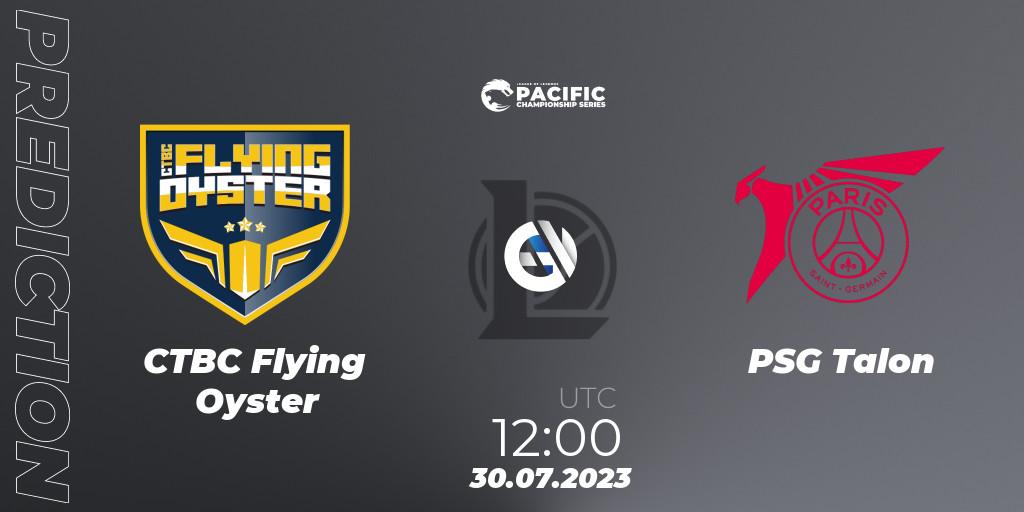 CTBC Flying Oyster contre PSG Talon : prédiction de match. 30.07.2023 at 12:20. LoL, PACIFIC Championship series Group Stage
