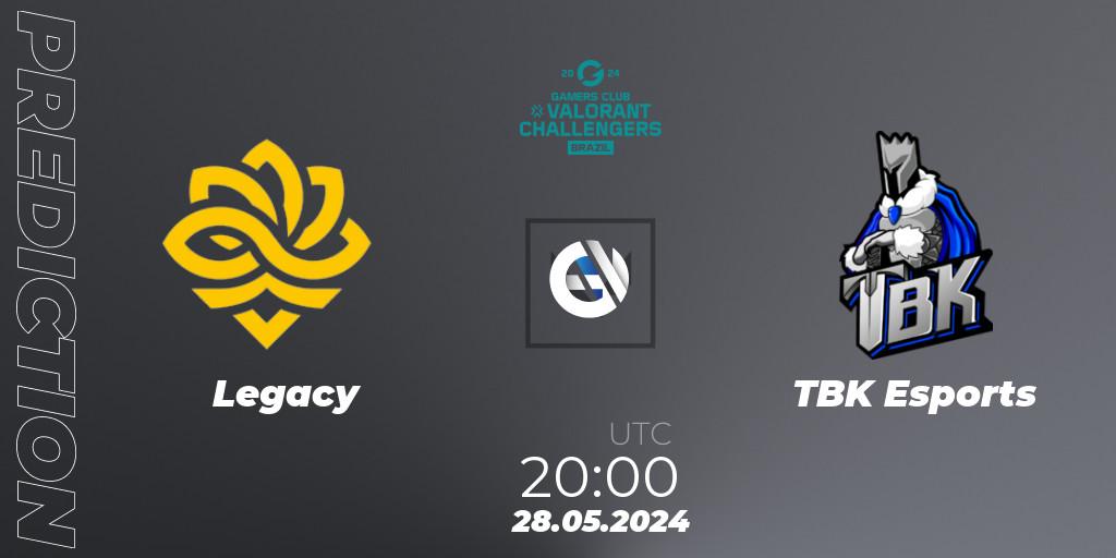 Legacy contre TBK Esports : prédiction de match. 28.05.2024 at 20:00. VALORANT, VALORANT Challengers 2024 Brazil: Split 2