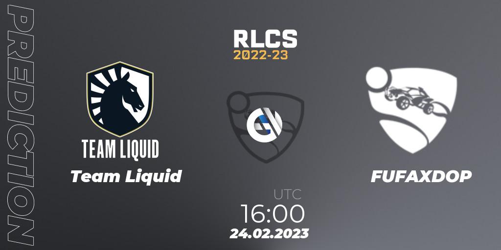 Team Liquid contre FUFAXDOP : prédiction de match. 24.02.2023 at 16:00. Rocket League, RLCS 2022-23 - Winter: Europe Regional 3 - Winter Invitational