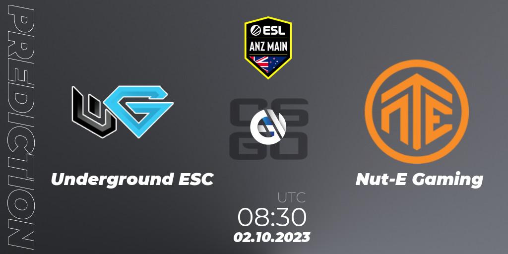 Underground ESC contre Nut-E Gaming : prédiction de match. 02.10.2023 at 08:30. Counter-Strike (CS2), ESL ANZ Main Season 17