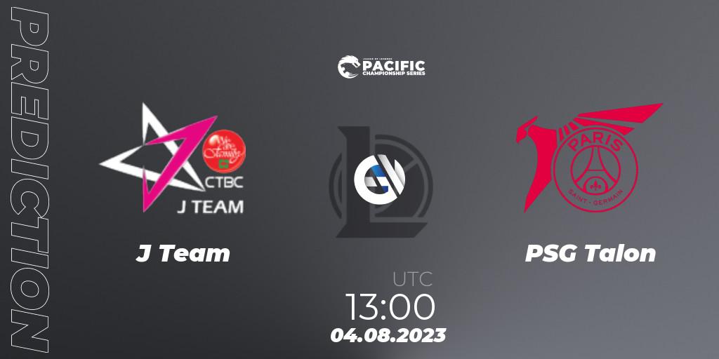 J Team contre PSG Talon : prédiction de match. 05.08.2023 at 13:45. LoL, PACIFIC Championship series Group Stage