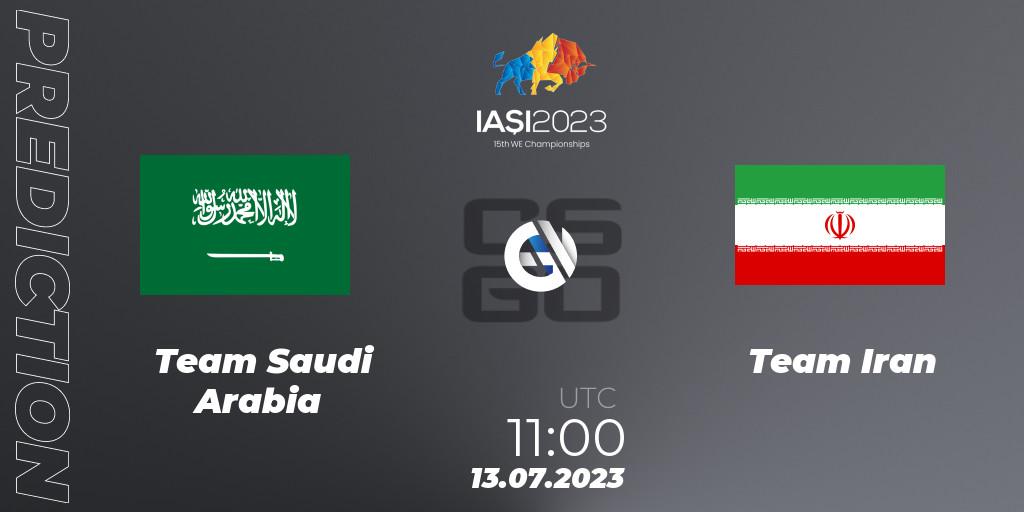 Team Saudi Arabia contre Team Iran : prédiction de match. 13.07.2023 at 11:00. Counter-Strike (CS2), IESF Asian Championship 2023