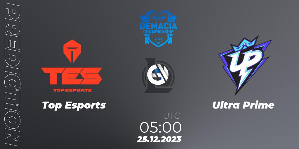 Top Esports contre Ultra Prime : prédiction de match. 25.12.2023 at 08:00. LoL, Demacia Cup 2023 Group Stage