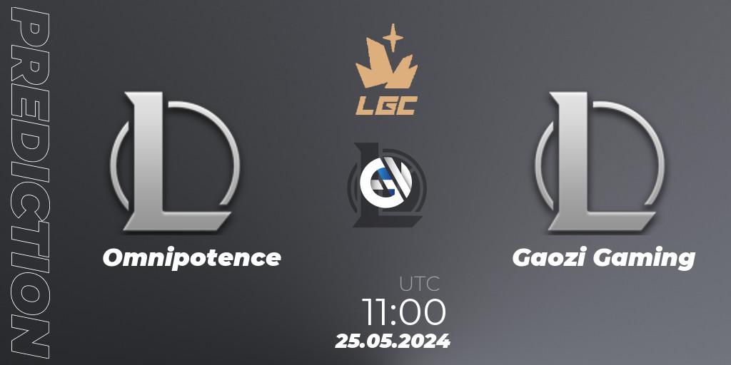 Omnipotence contre Gaozi Gaming : prédiction de match. 25.05.2024 at 11:00. LoL, Legend Cup 2024