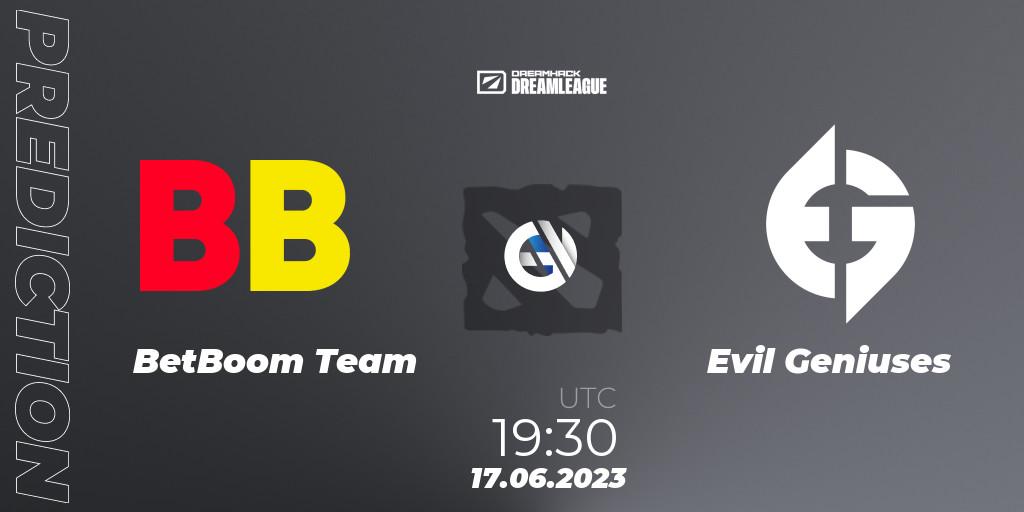 BetBoom Team contre Evil Geniuses : prédiction de match. 17.06.2023 at 19:25. Dota 2, DreamLeague Season 20 - Group Stage 2